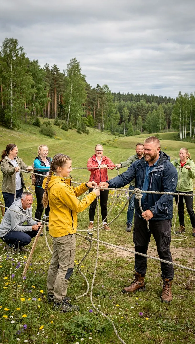 Juhendaja seletamas turvalisi metsaelamise tehnikaid grupile.